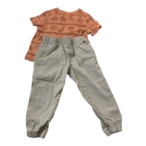 Boys Wrangler Khaki Pants 2T and Old Navy Dinosaur Orange Cotton Shirt 2T